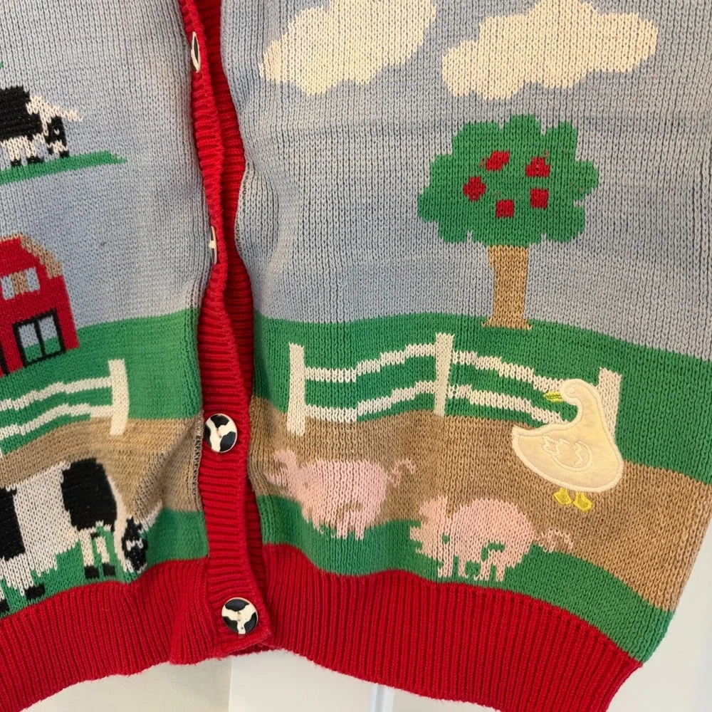 VINTAGE SWEATER LOFT SHORT-SLEEVE BUTTON-UP FARM-THEMED SWEATER - LARGE - Picture 5 of 6